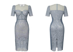 Short Sleeve Corset Laced Midi Dress