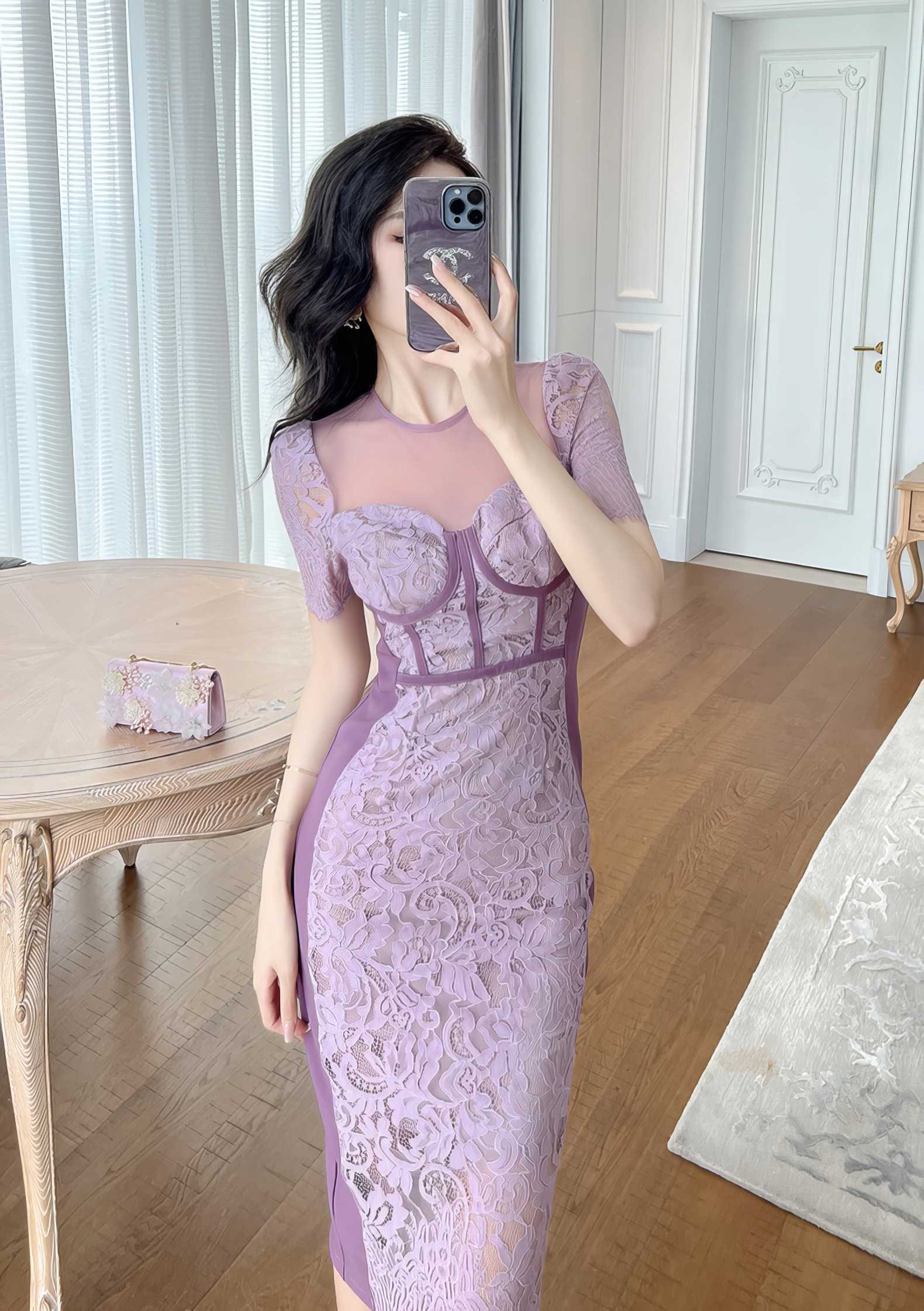 Short Sleeve Corset Laced Midi Dress