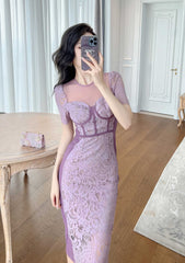 Short Sleeve Corset Laced Midi Dress