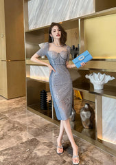 Short Sleeve Corset Laced Midi Dress