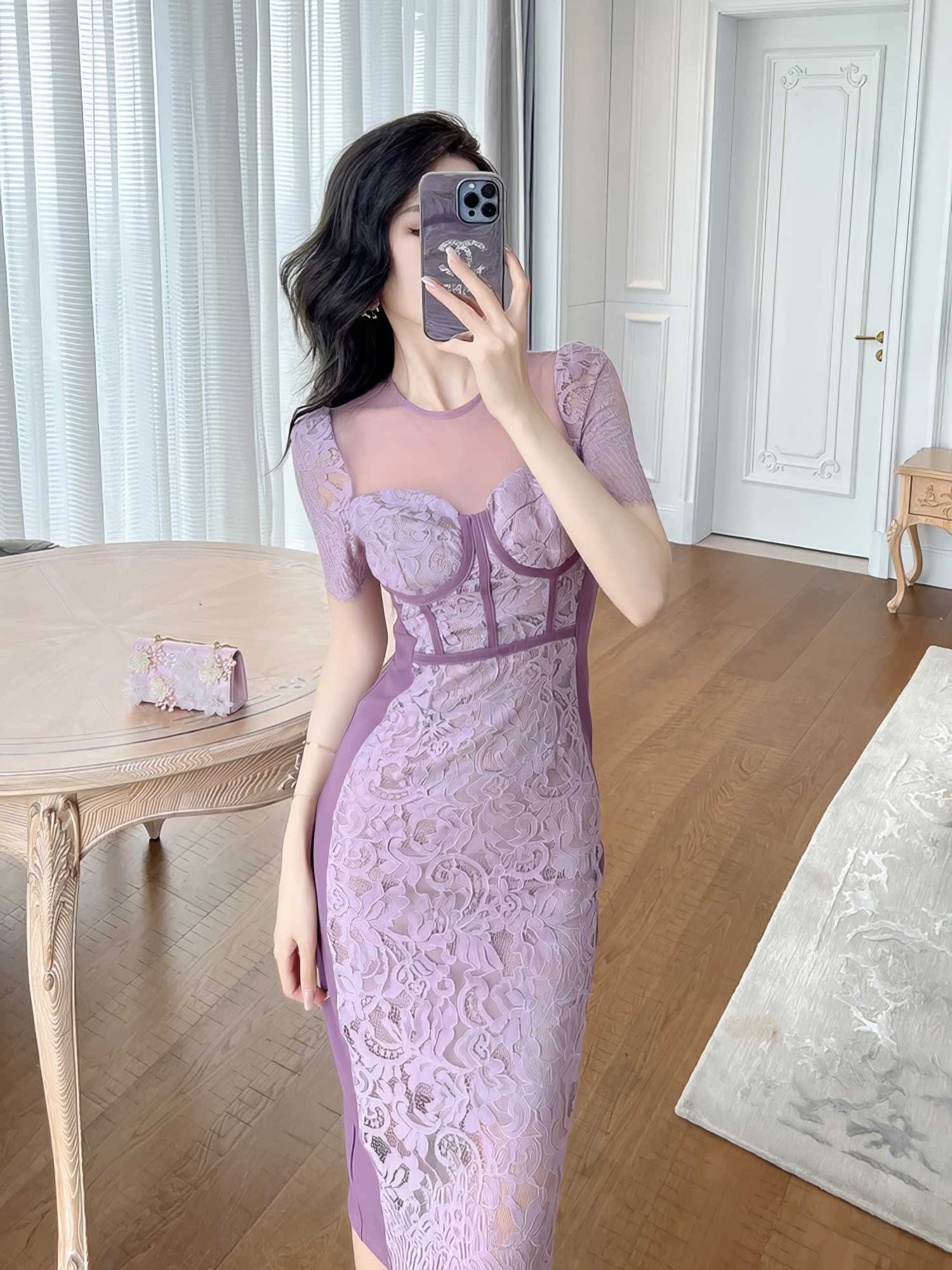 Short Sleeve Corset Laced Midi Dress