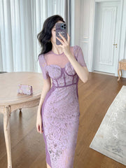 Short Sleeve Corset Laced Midi Dress