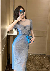 Short Sleeve Corset Laced Midi Dress