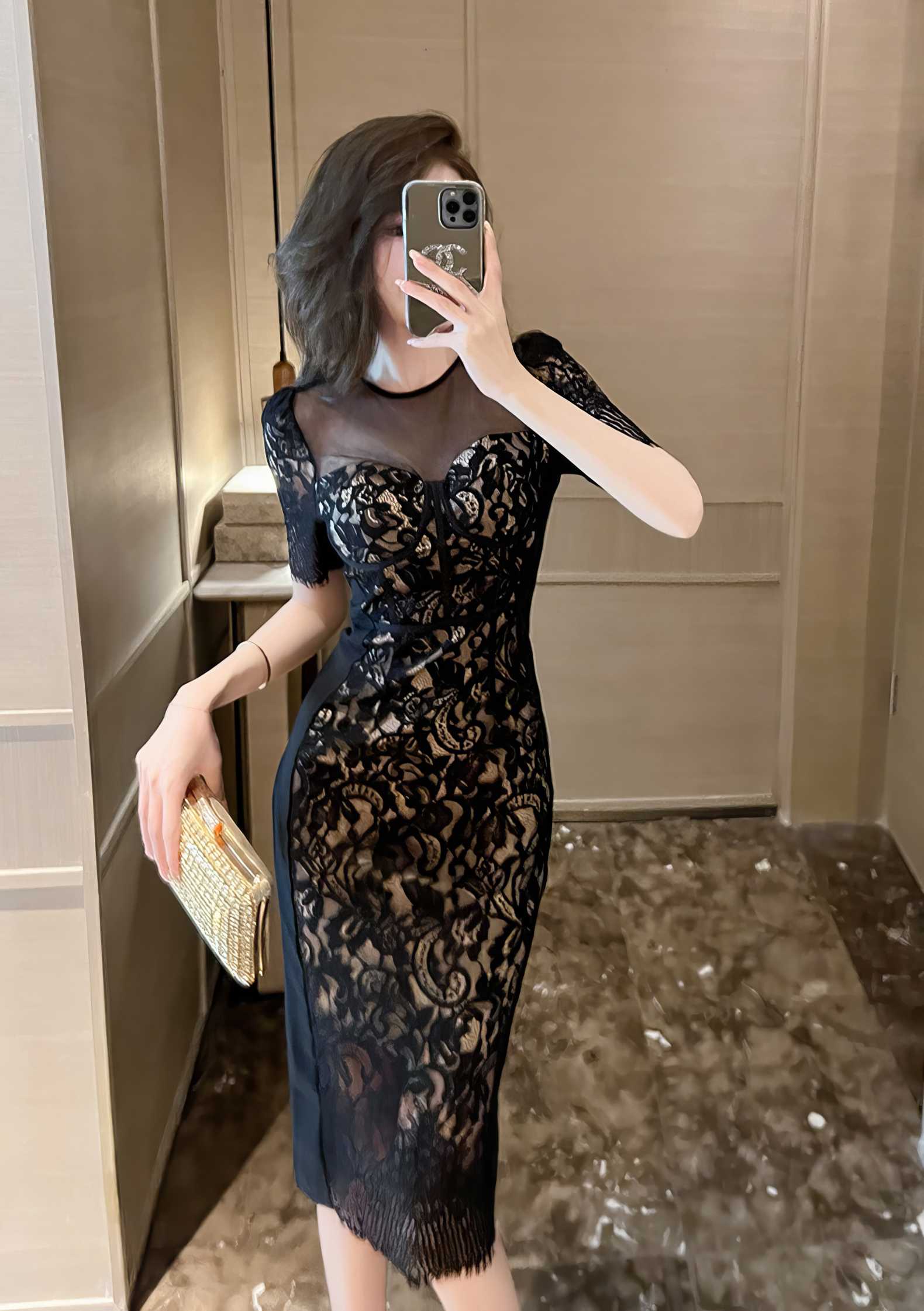 Short Sleeve Corset Laced Midi Dress