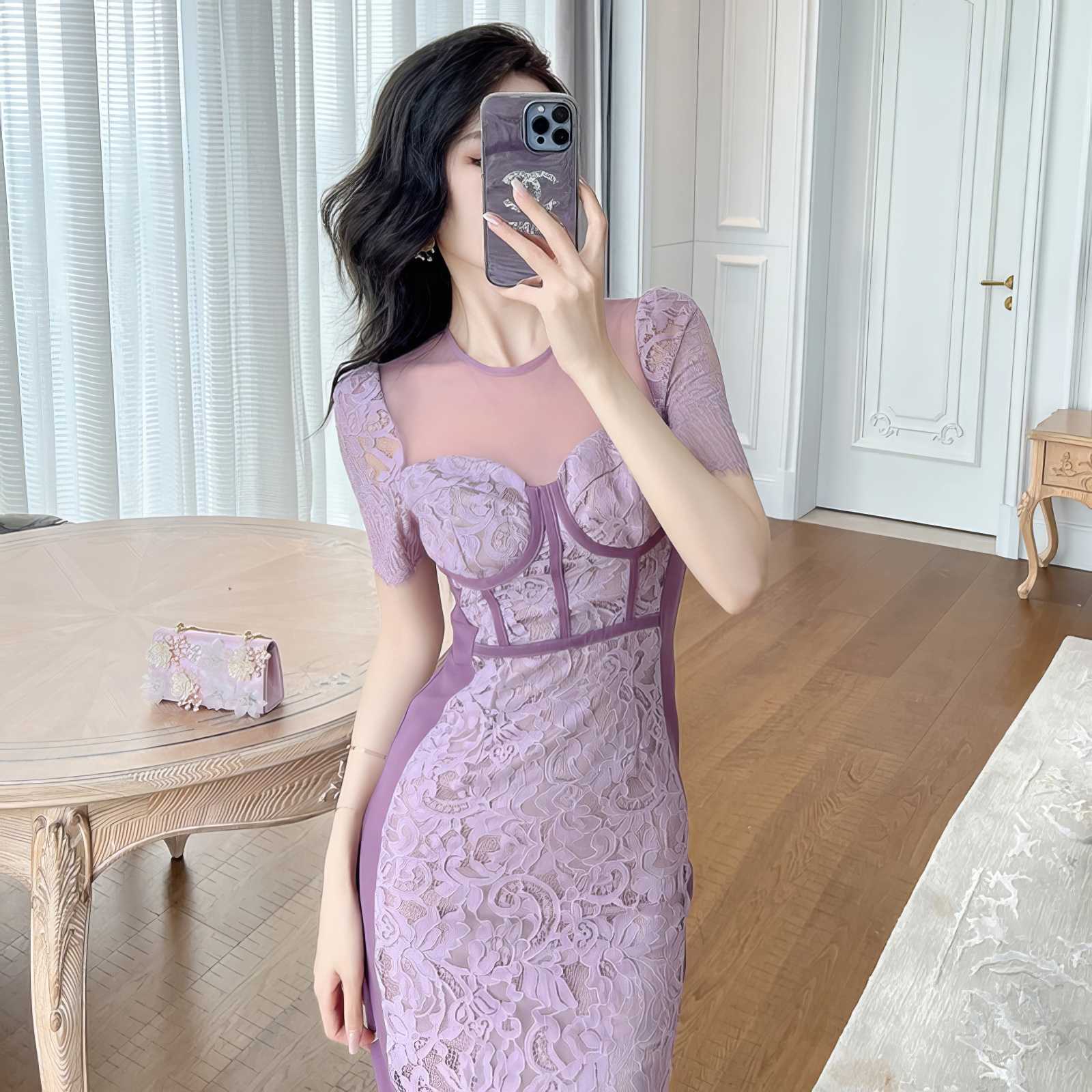Short Sleeve Corset Laced Midi Dress