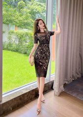 Short Sleeve Corset Laced Midi Dress