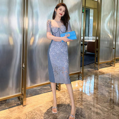 Short Sleeve Corset Laced Midi Dress