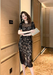 Short Sleeve Corset Laced Midi Dress