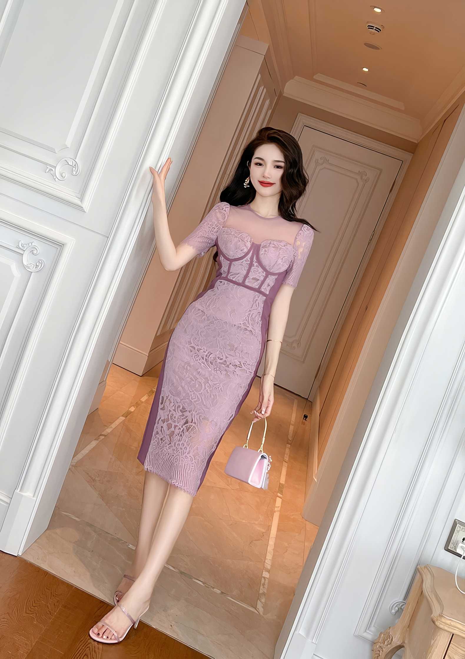 Short Sleeve Corset Laced Midi Dress