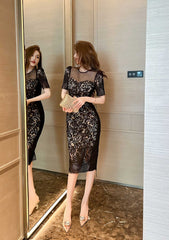 Short Sleeve Corset Laced Midi Dress