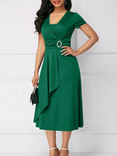 Short Sleeve Midi Wrap Dress with Belt Detail Dark Green / S