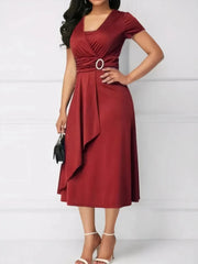 Short Sleeve Midi Wrap Dress with Belt Detail Scarlet / S
