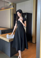 Short Sleeve Rhinestone-Detailed A-Line Midi Dress