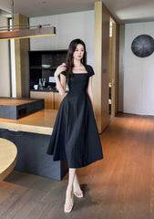 Short Sleeve Rhinestone-Detailed A-Line Midi Dress