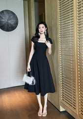Short Sleeve Rhinestone-Detailed A-Line Midi Dress