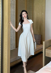 Short Sleeve Rhinestone-Detailed A-Line Midi Dress