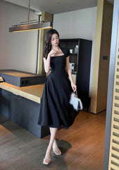Short Sleeve Rhinestone-Detailed A-Line Midi Dress