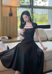 Short Sleeve Rhinestone-Detailed A-Line Midi Dress