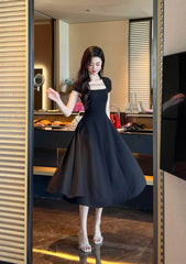 Short Sleeve Rhinestone-Detailed A-Line Midi Dress