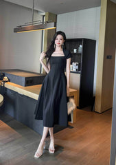 Short Sleeve Rhinestone-Detailed A-Line Midi Dress