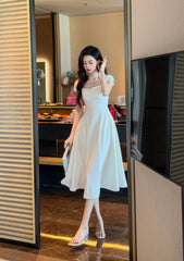 Short Sleeve Rhinestone-Detailed A-Line Midi Dress