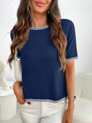 Short Sleeve Round Neck Knit Top