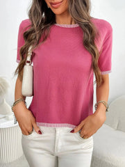 Short Sleeve Round Neck Knit Top
