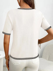 Short Sleeve Round Neck Knit Top