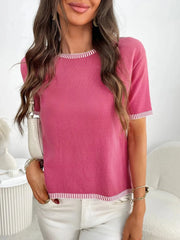 Short Sleeve Round Neck Knit Top