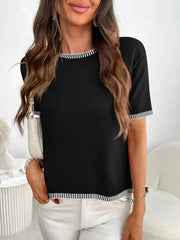 Short Sleeve Round Neck Knit Top
