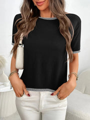 Short Sleeve Round Neck Knit Top