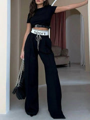 Short Sleeve Top and Wide Leg Pants Set