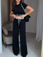 Short Sleeve Top and Wide Leg Pants Set Black / S