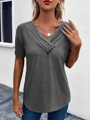 Short Sleeve V-Neck Ruched T-Shirt