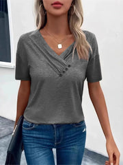 Short Sleeve V-Neck Ruched T-Shirt Dark Gray / S