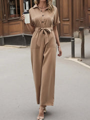Short Sleeve Wide Leg Jumpsuit