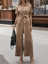 Short Sleeve Wide Leg Jumpsuit Taupe / XS