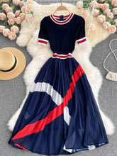 Short Sleeves Knit Top Pleated Chiffon Dress S / Blue