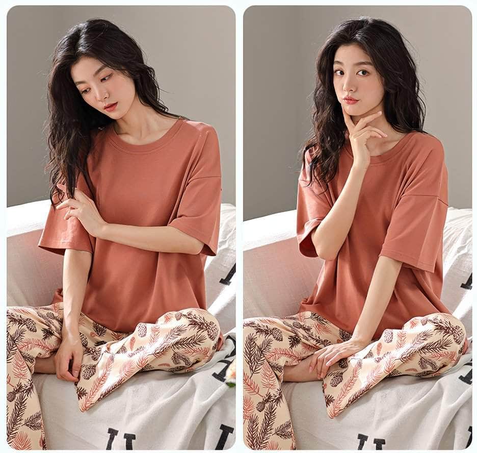 Short Sleeves Two Piece Floral Print Pajamas Set