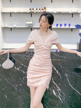 Shoulder-Baring Ruched Wrap Mini Dress