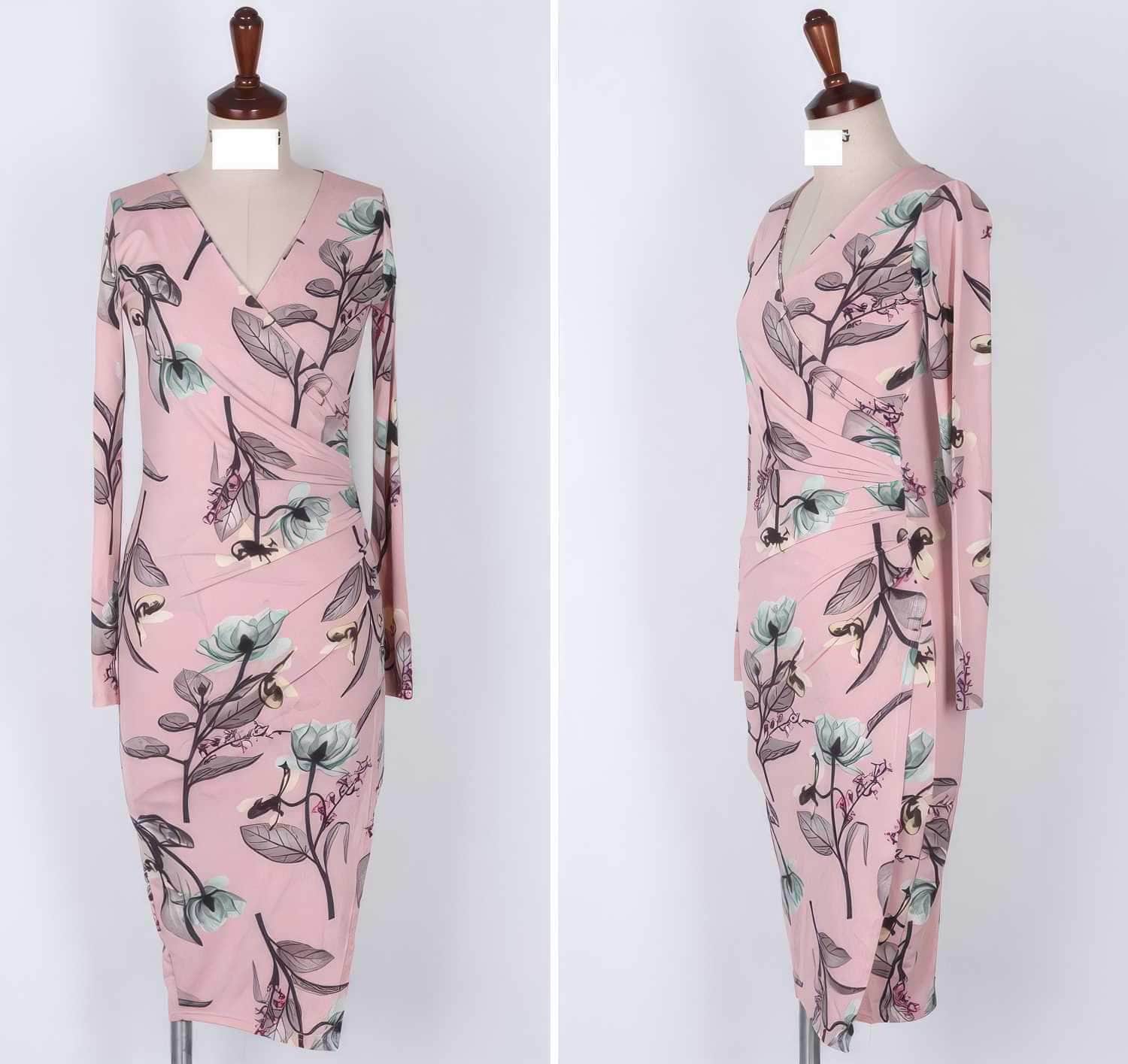 Side Slit Floral Printed Wrap Dress