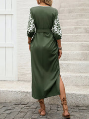 Side Slit Printed Tie Neck Dress
