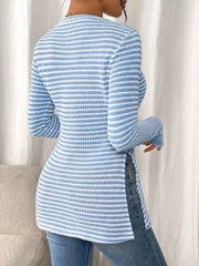 Side Slit Striped Long Sleeve T-Shirt