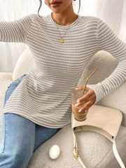 Side Slit Striped Long Sleeve T-Shirt