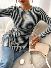 Side Slit Striped Long Sleeve T-Shirt Black / S