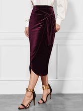 Side Tied Velvet Skirt Burgundy / S