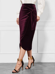 Side Tied Velvet Skirt Burgundy / S