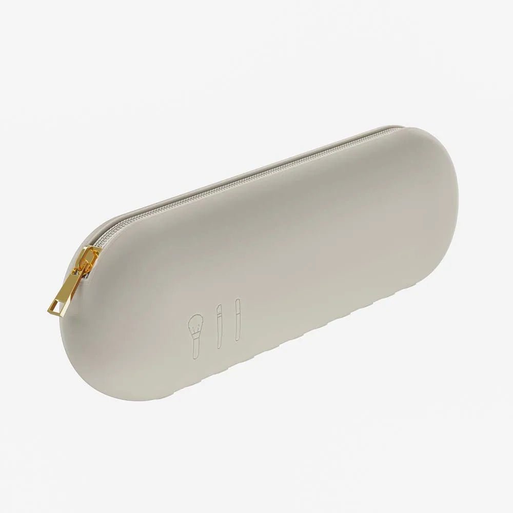 Silicone travel makeup brush holder for portable cosmetic organization Beige