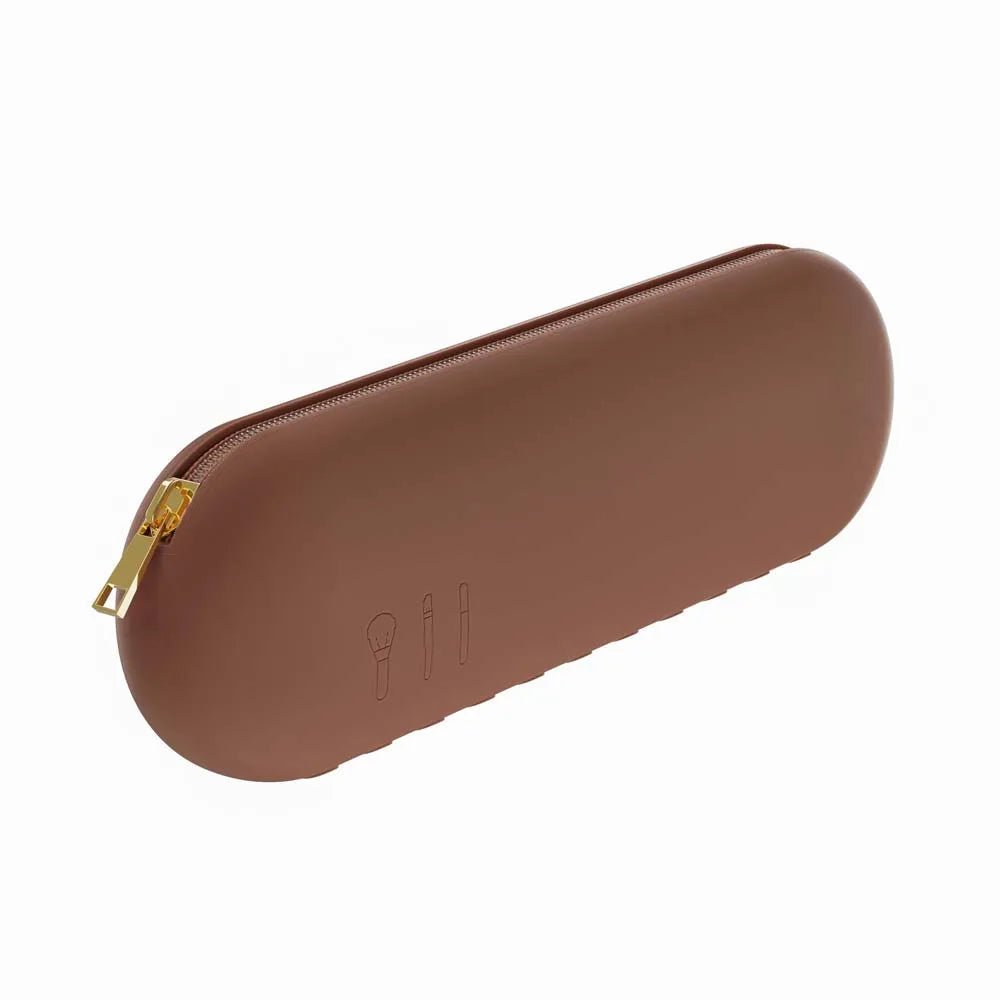 Silicone travel makeup brush holder for portable cosmetic organization Brown