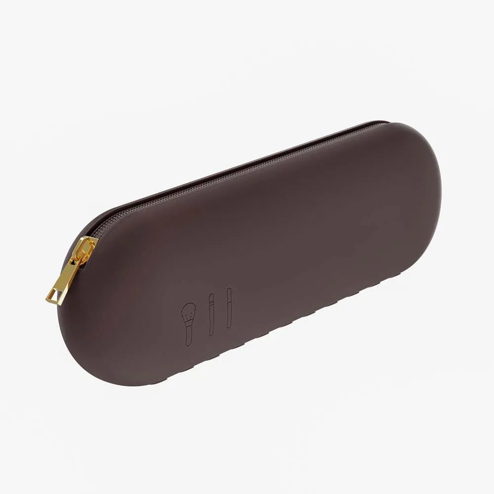 Silicone travel makeup brush holder for portable cosmetic organization Coffee